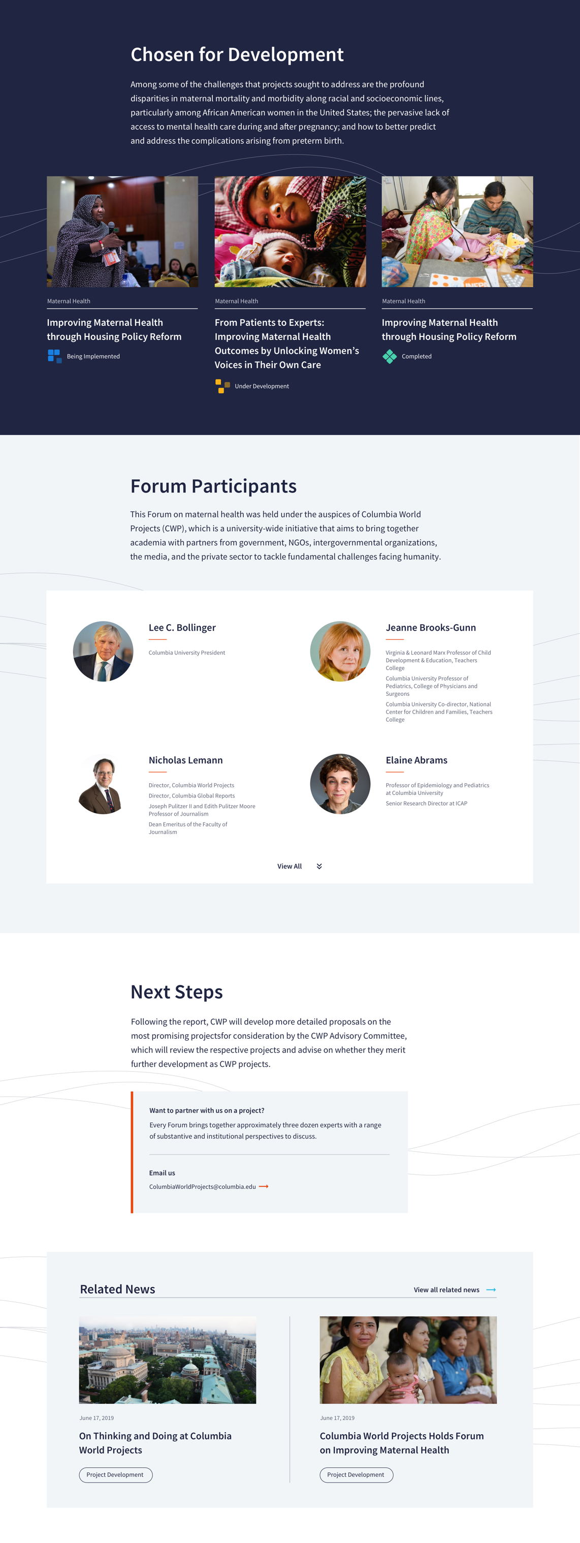 Projects being developed by Columbia World projects