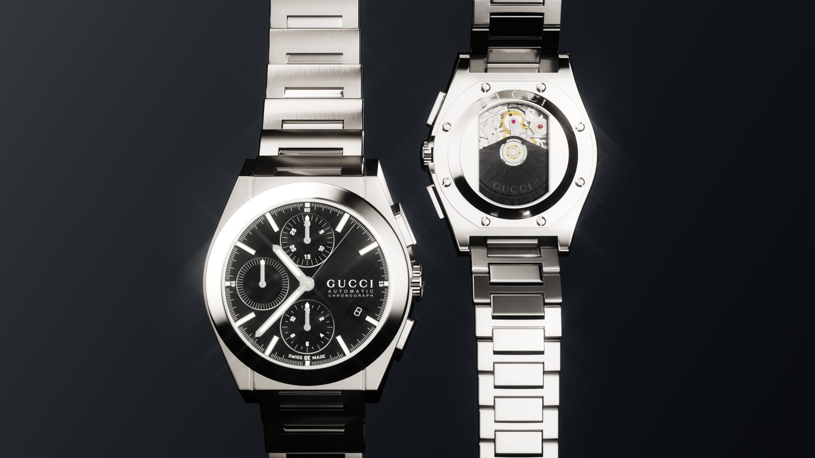 Gucci Watch Silver Black Front And Back