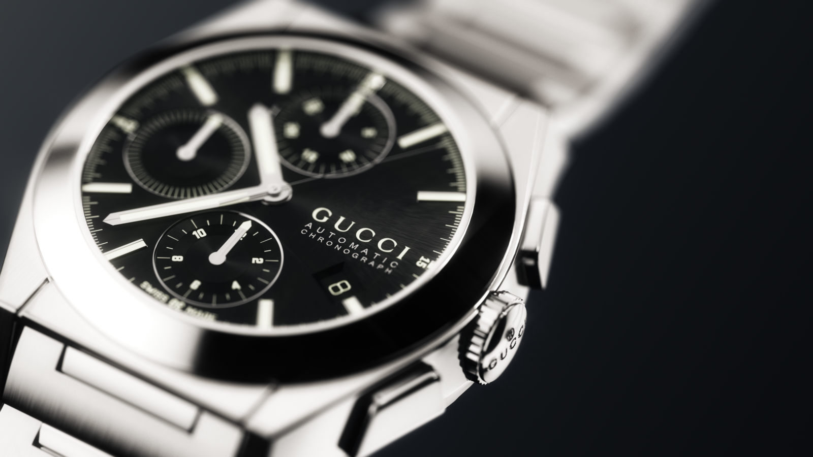 Gucci Watch Silver With Black Face