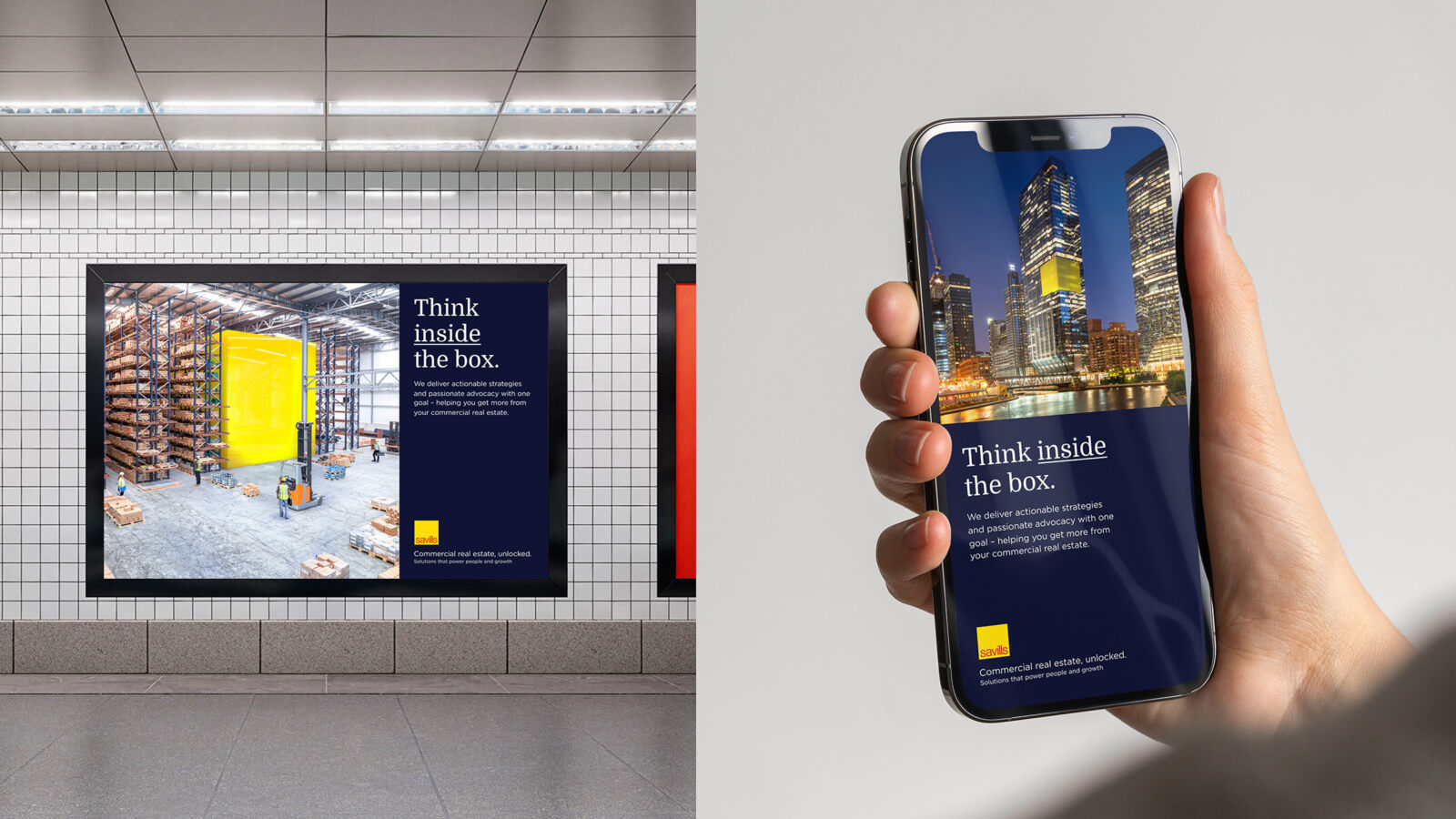 Savills case study 3 2 box campaign subway phone mocks
